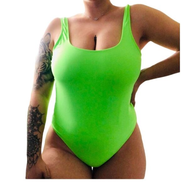 Swim Suit Plus Size Bright Green Sexy One Piece Bathing Suit - Picture 2 of 8